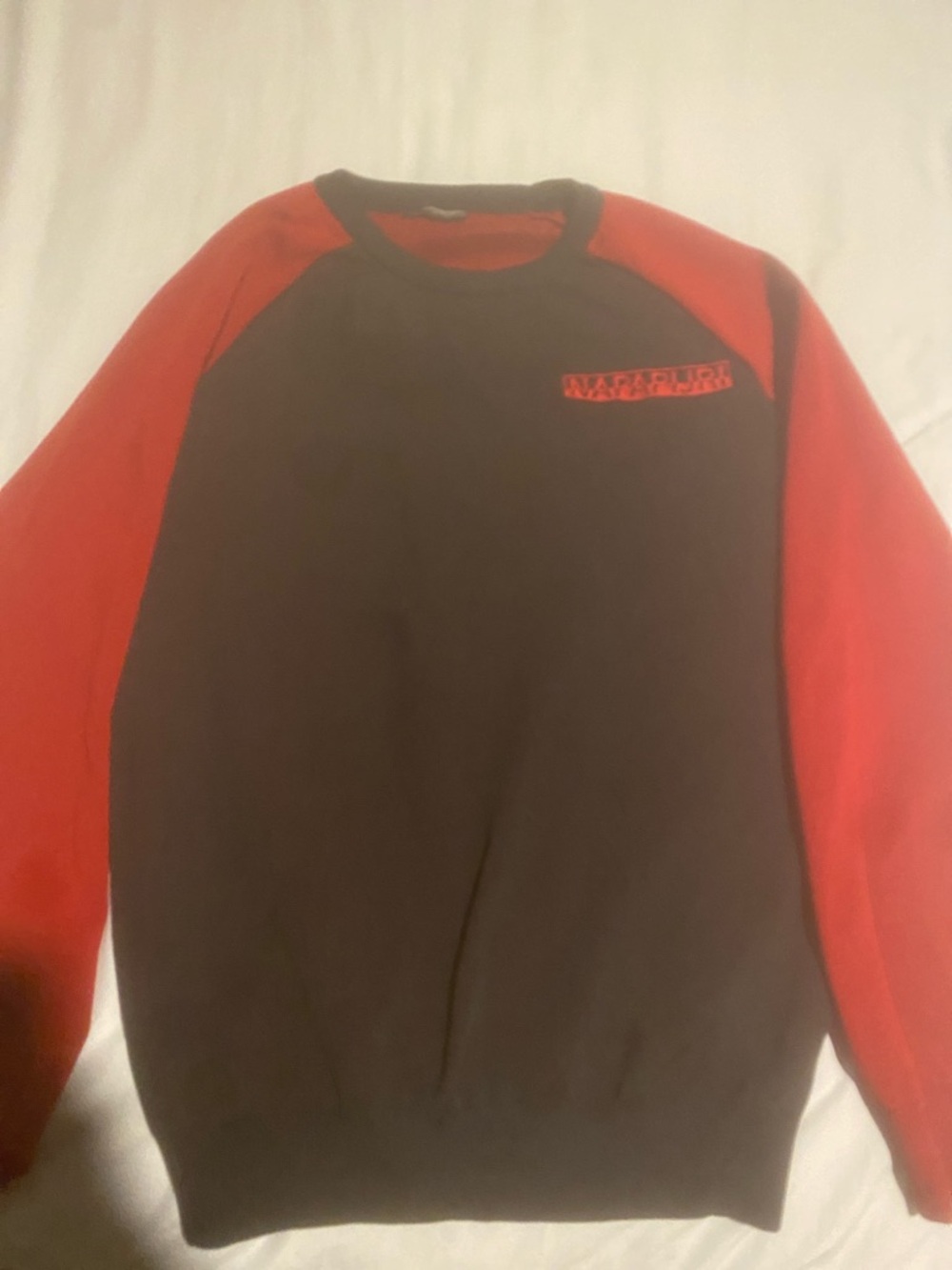Napapijri Black Crewneck Sweatshirt with Red Raglan Sleeves